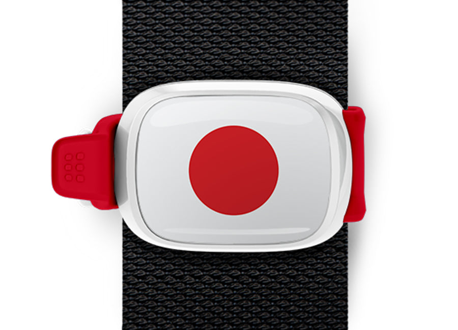 Japan flag Stwrap bag tag mounted on a bag strap