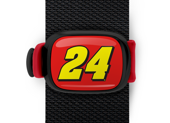 Jeff Gordon #24 Bag Tag mounted on a bag strap