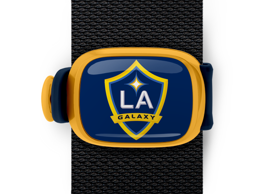 Los Angeles Galaxy Bag Tag mounted on a bag strap