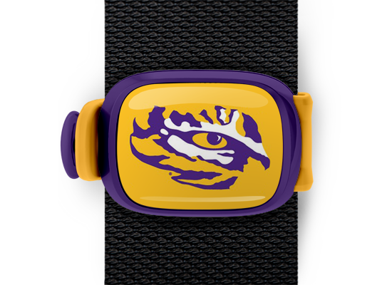Louisiana State Tigers Bag Tag mounted on a bag strap