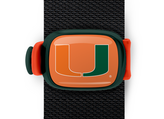 Miami Hurricanes Bag Tag mounted on a bag strap