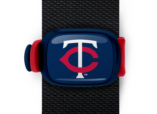 Minnesota Twins Bag Tag mounted on a bag strap