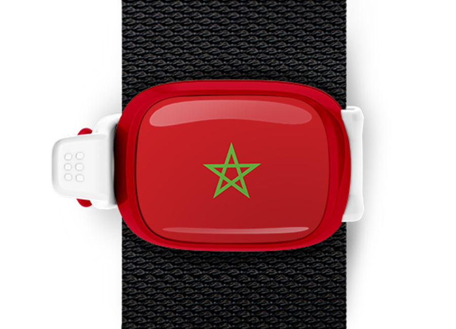Morocco flag Stwrap bag tag mounted on a bag strap