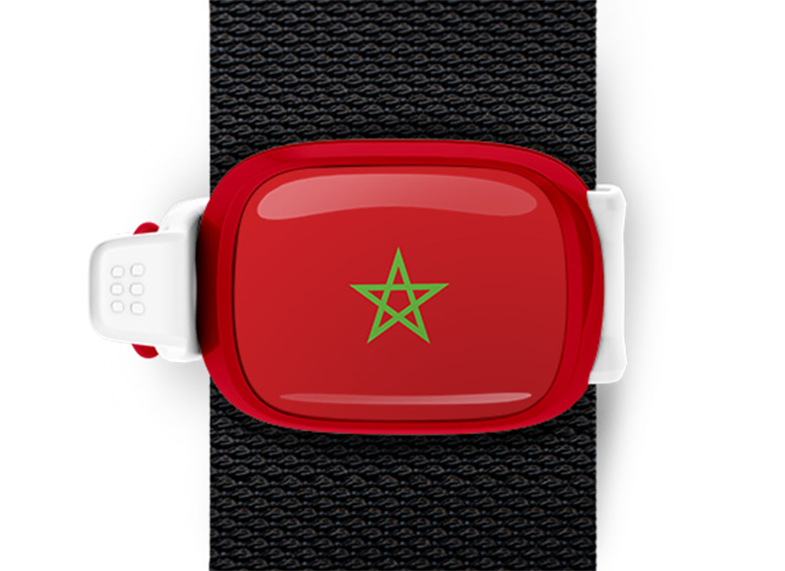 Morocco flag Stwrap bag tag mounted on a bag strap