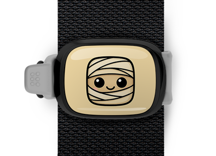 Mummy Halloween Bag Tag mounted on a bag strap