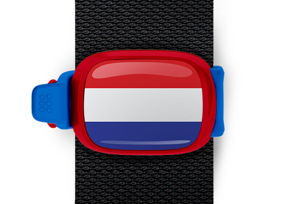 Netherlands flag Stwrap bag tag mounted on a bag strap