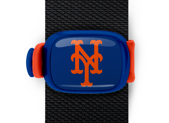 New York Mets Bag Tag mounted on a bag strap