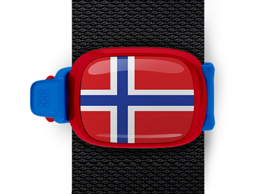 Norway flag Stwrap bag tag mounted on a bag strap