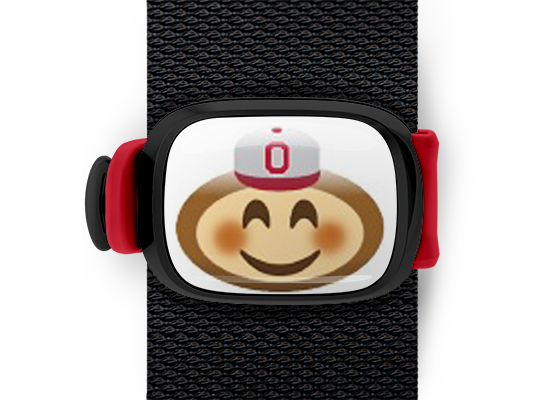 Ohio State Brutus Buckeye Emoji ncaa bag tag Stwrap mounted on backpack strap