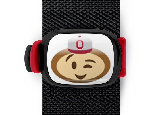 Ohio State Brutus Buckeye Emoji ncaa bag tag Stwrap winking brutus mounted on backpack strap
