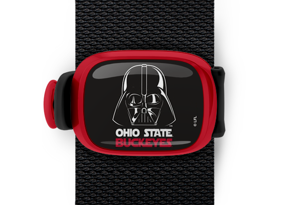 Ohio State Buckeyes Darth Vader On Black Bag Tag mounted on a bag strap