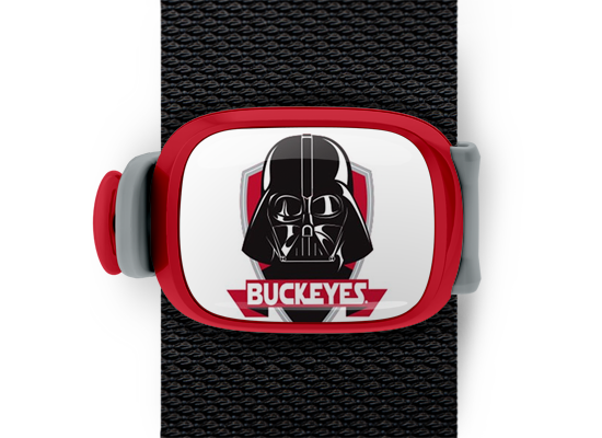 Ohio State Buckeyes Darth Vader On White Bag Tag mounted on a bag strap