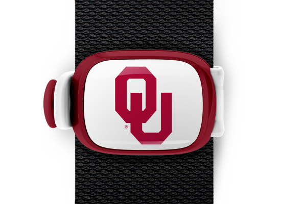Oklahoma Sooners Bag Tag mounted on a bag strap