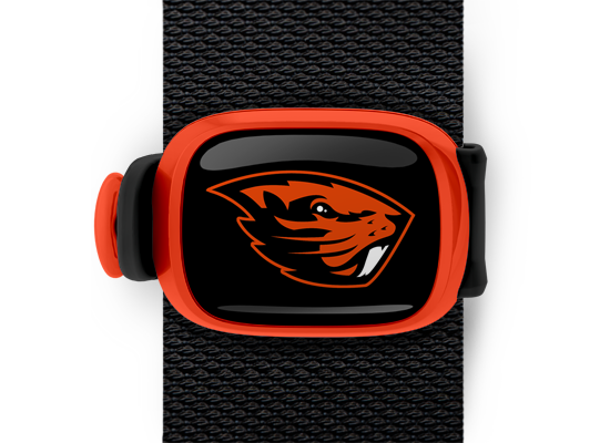 Oregon State Beavers Bag Tag mounted on a bag strap