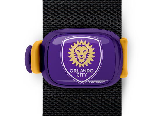 Orlando City Bag Tag mounted on a bag strap