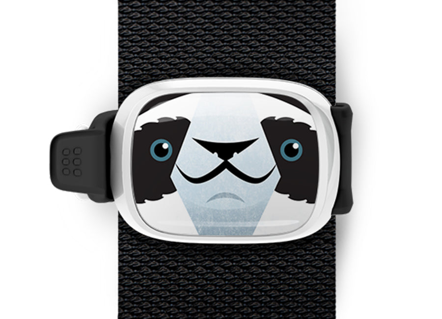 Panda Bag Tag - Parker the Panda mounted on a bag strap