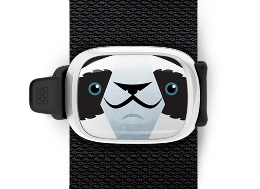 Panda Bag Tag - Parker the Panda mounted on a bag strap