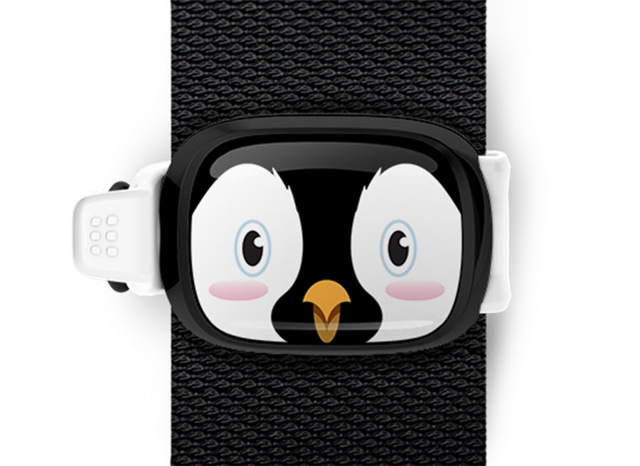 Penguin Bag Tag - Piper the Penguin mounted on a bag strap