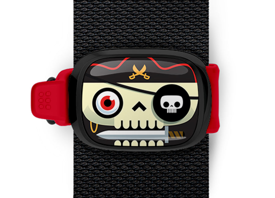 Pirate Bag Tag mounted on a bag strap