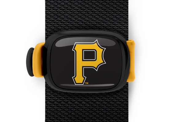 Pittsburgh Pirates Bag Tag mounted on a bag strap