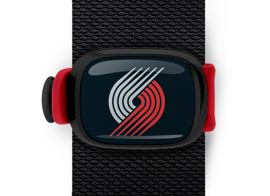 Portland Trail Blazers Bag Tag mounted on a bag strap