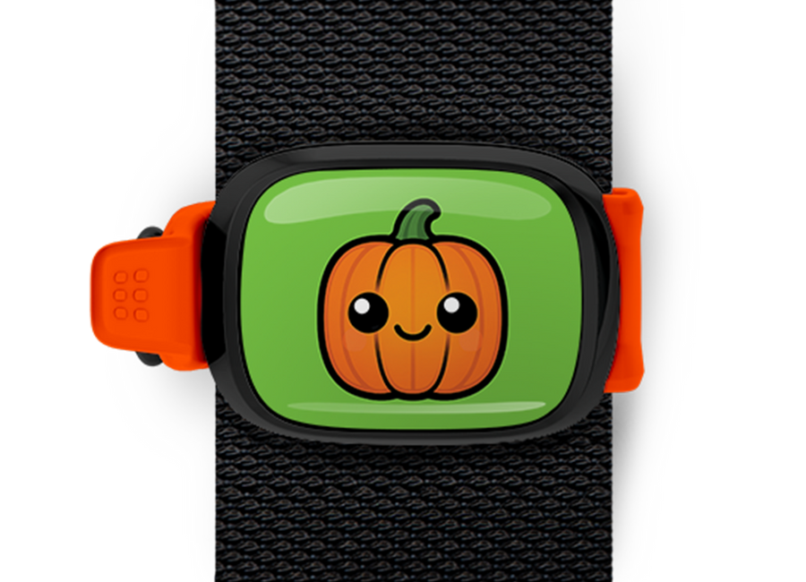 Pumpkin Halloween Bag Tag mounted on a bag strap