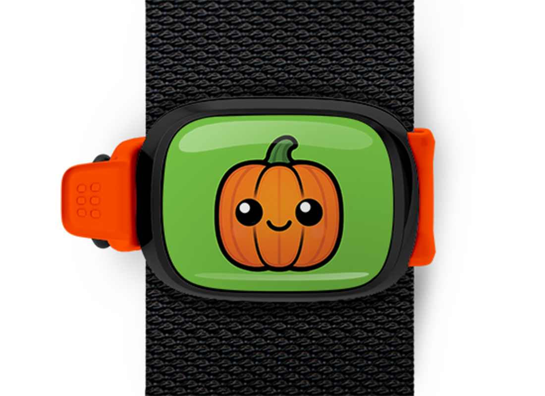 Pumpkin halloween bag tag Stwrap with default title case mounted on backpack strap