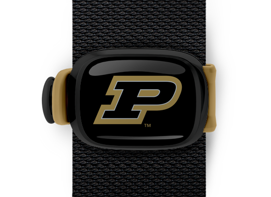 Purdue Boilermakers Bag Tag mounted on a bag strap