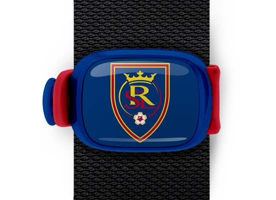 Real Salt Lake Bag Tag mounted on a bag strap