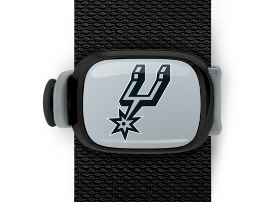 San Antonio Spurs Bag Tag mounted on a bag strap