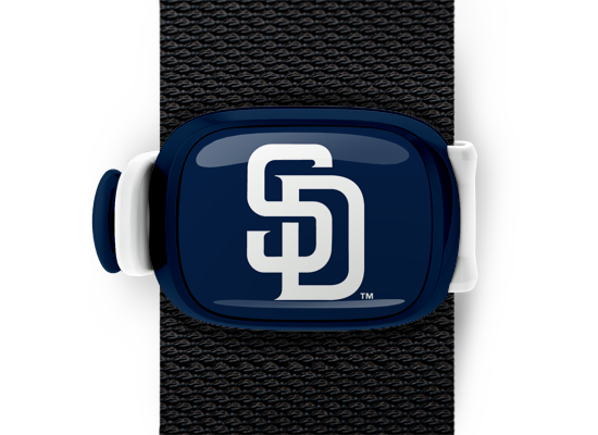 San Diego Padres Bag Tag mounted on a bag strap
