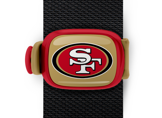 San Francisco 49ers Bag Tag mounted on a bag strap