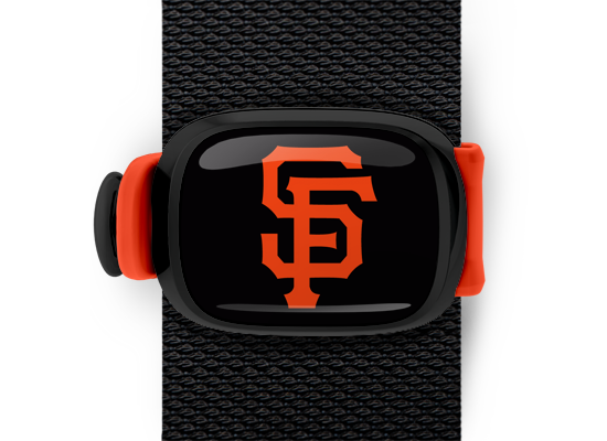 San Francisco Giants Bag Tag mounted on a bag strap