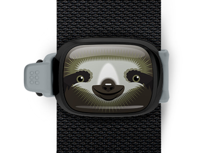 Sloth Bag Tag - Sylvia the Sloth mounted on a bag strap