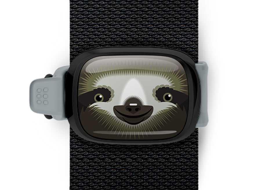 Sloth Bag Tag - Sylvia the Sloth mounted on a bag strap