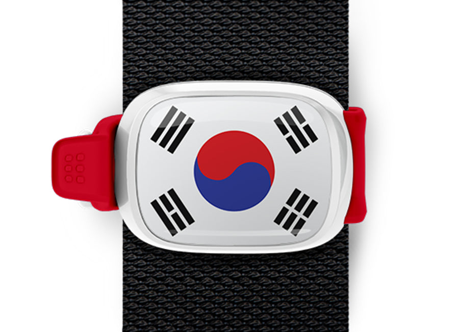 South Korea flag Stwrap bag tag mounted on a bag strap