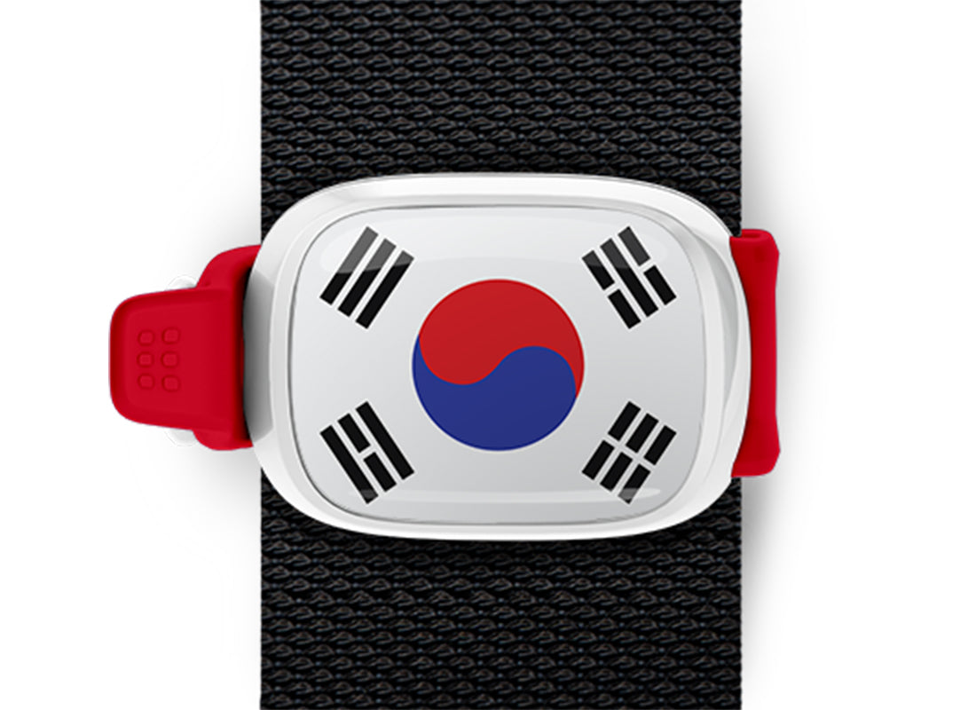 South Korea flag Stwrap bag tag mounted on a bag strap