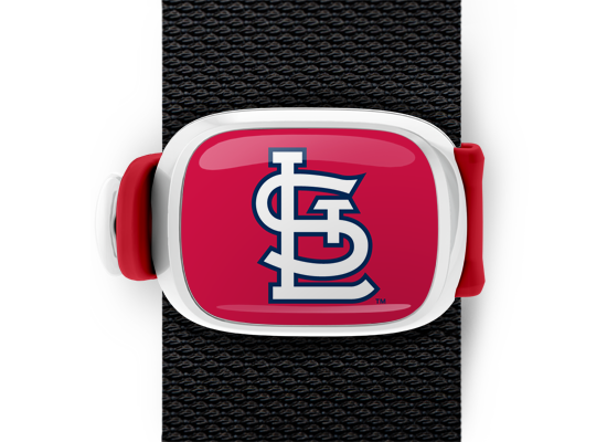 St Louis Cardinals Bag Tag mounted on a bag strap