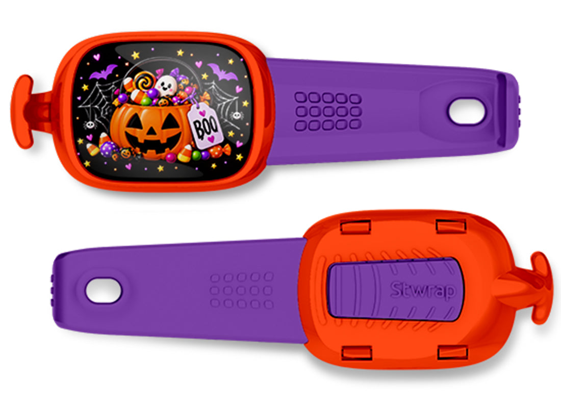 Boo Candy Pumpkin Stwrap bag tag, front design and back view