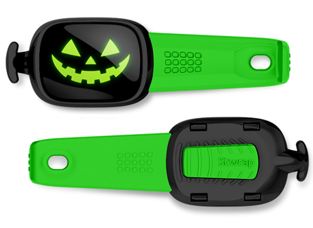 Glowing Jack-o'-Lantern Face Stwrap bag tag, front design and back view