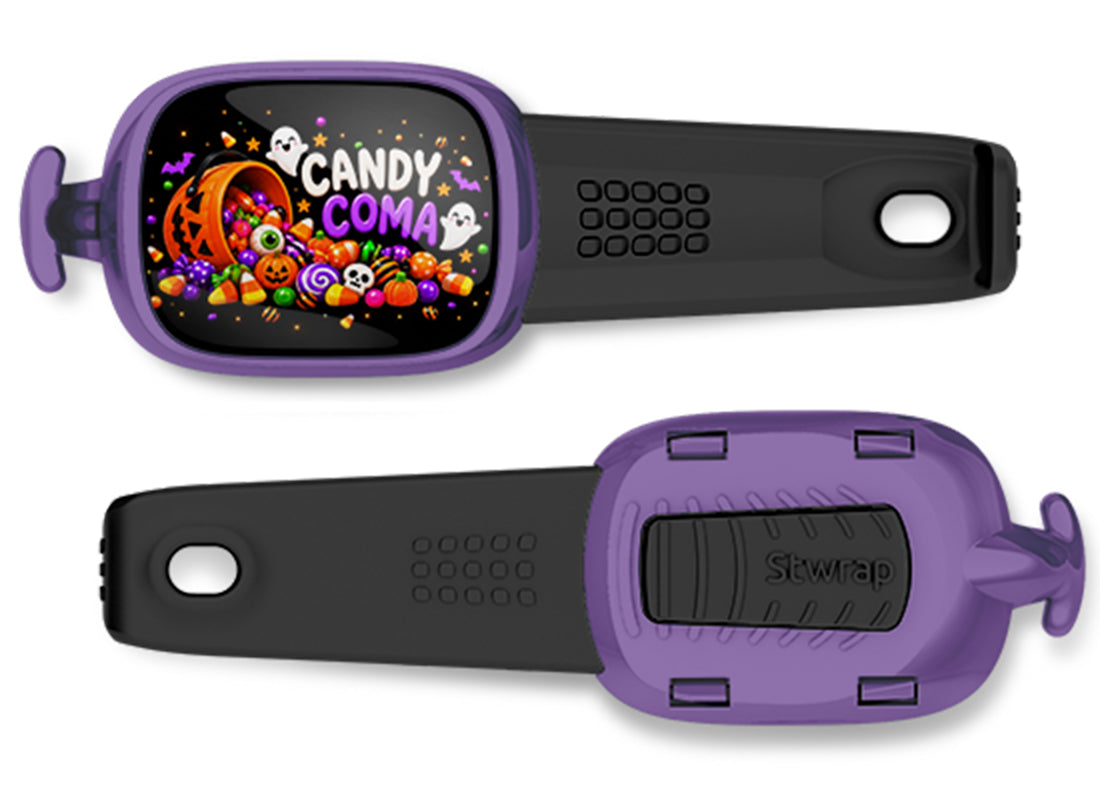 Candy Coma Stwrap bag tag, front design and back view