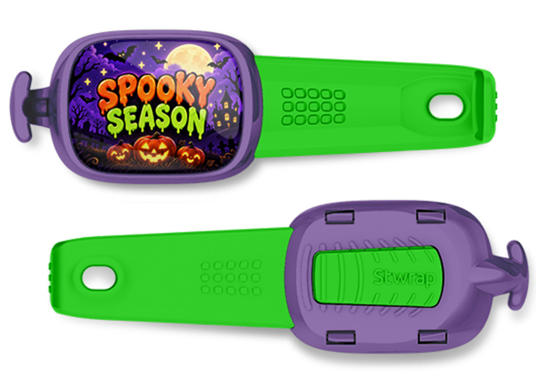 Spooky Season Stwrap bag tag, front design and back view