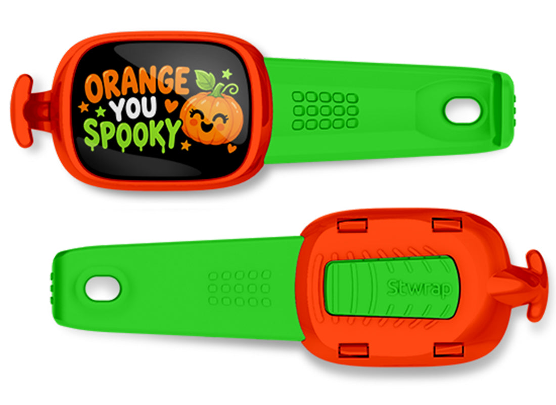 Orange You Spooky? Stwrap bag tag, front design and back view