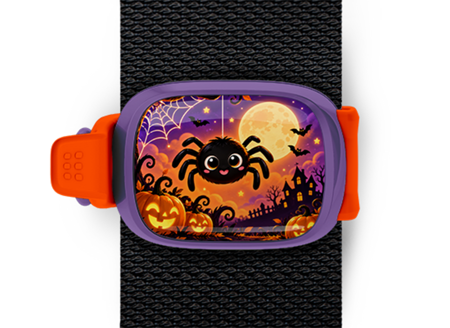 Cute Halloween Spider Stwrap Halloween bag tag mounted on a black strap