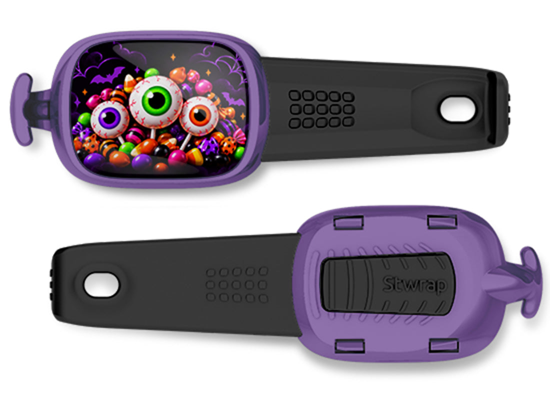 Eyeball Candy Pile Stwrap bag tag, front design and back view