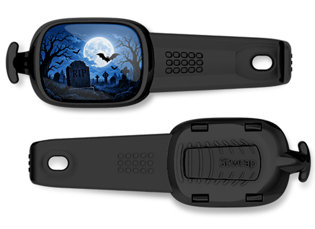 RIP Graveyard Stwrap bag tag, front design and back view