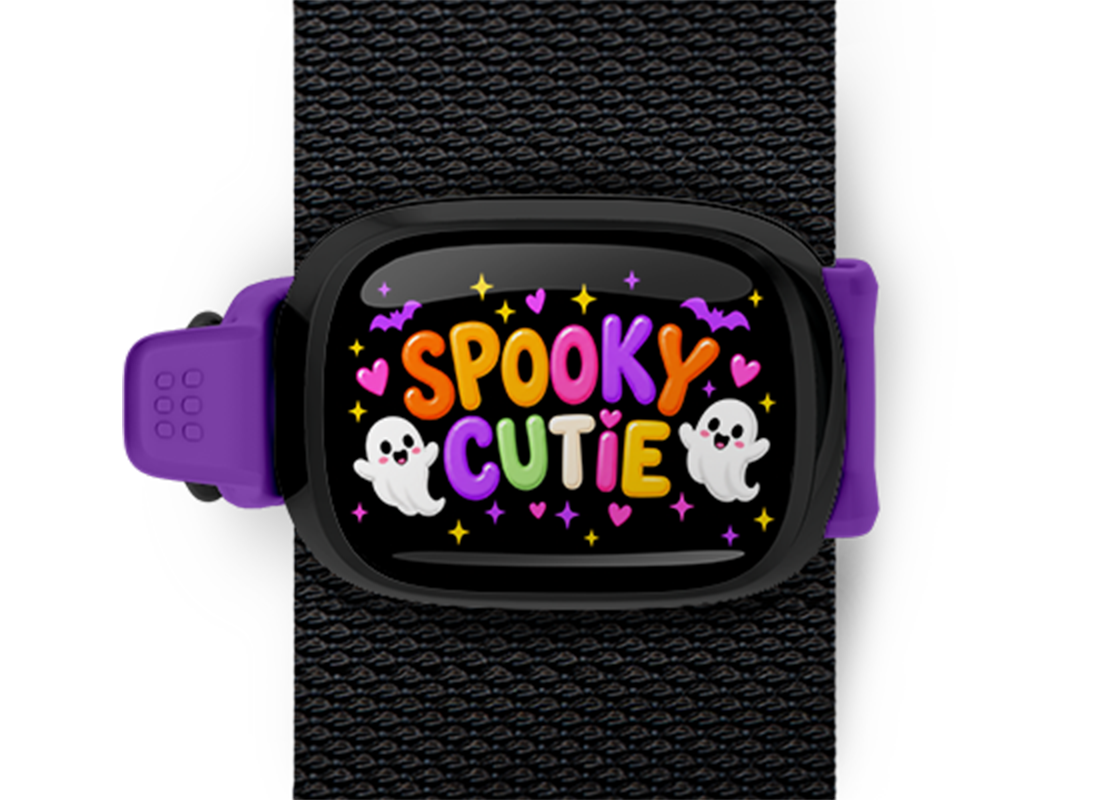 Spooky Cute Stwrap Halloween bag tag mounted on a black strap