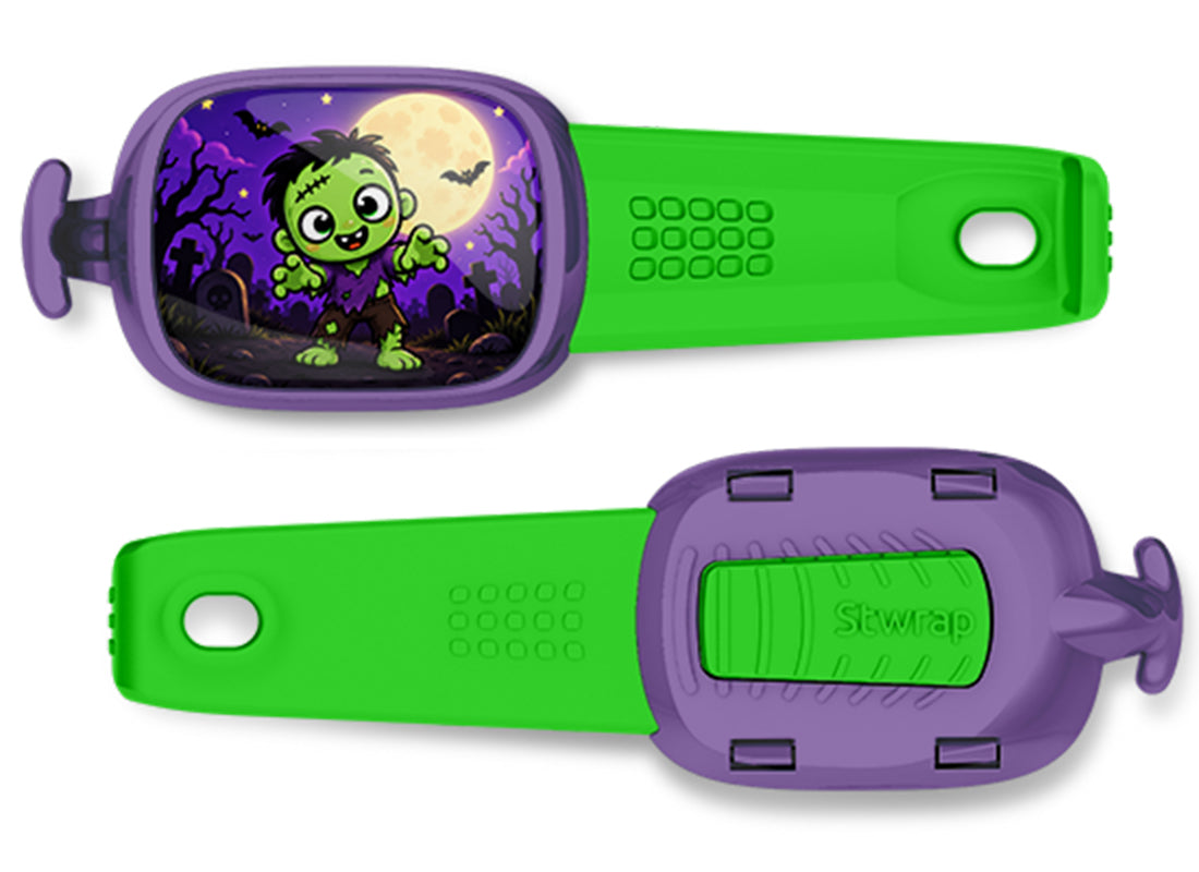 Cute Halloween Zombie Stwrap bag tag, front design and back view