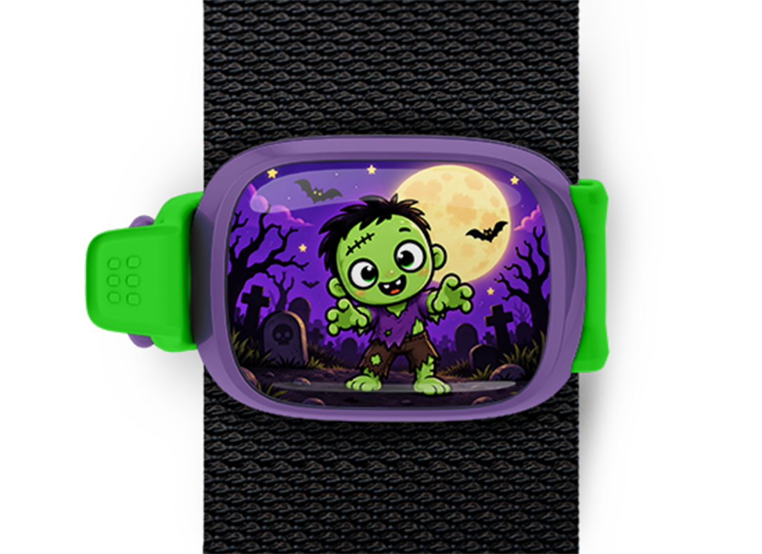 Cute Halloween Zombie Stwrap Halloween bag tag mounted on a black strap
