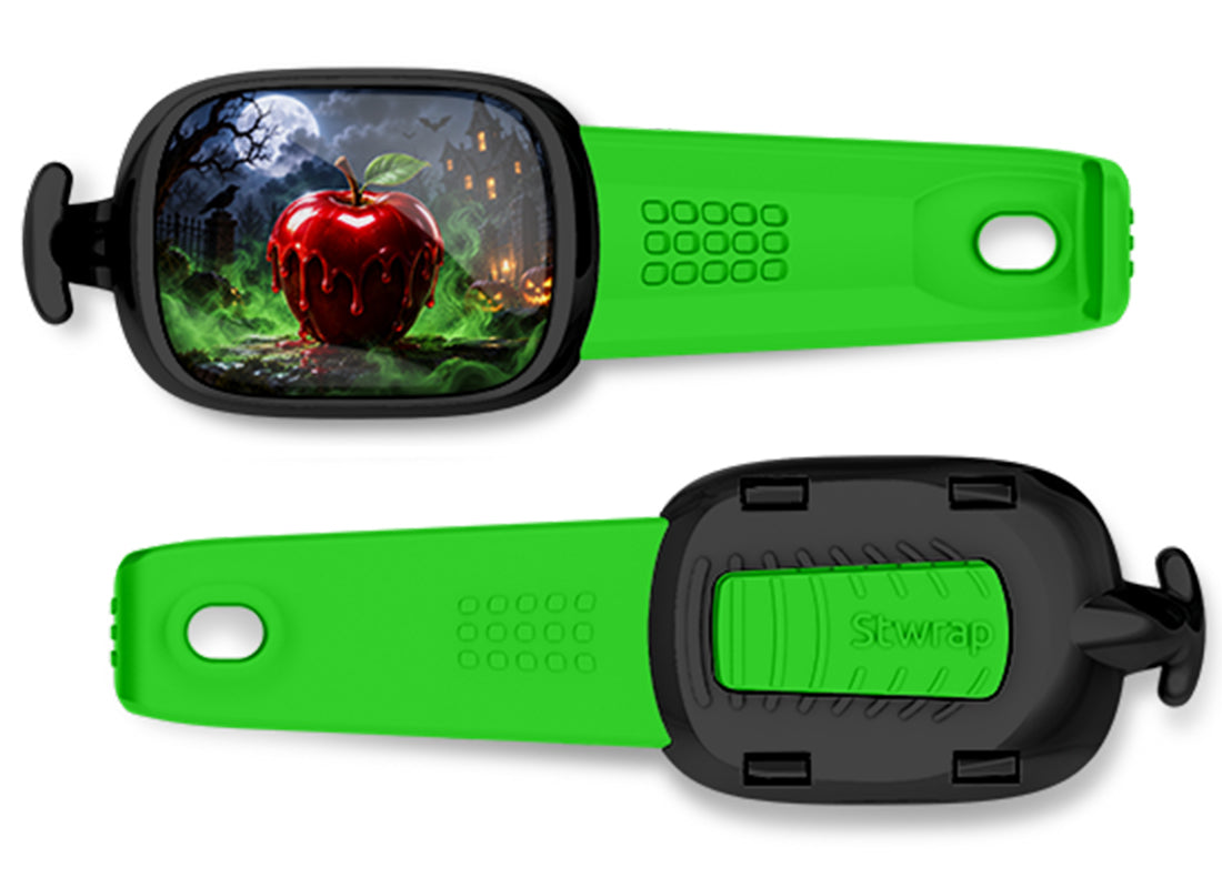 Poison Apple Stwrap bag tag, front design and back view